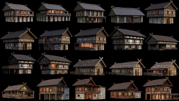 1 - 200 OLD MEDIEVAL HOUSES BUILDINGS PACK 4K GameReady