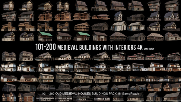 1 - 200 OLD MEDIEVAL HOUSES BUILDINGS PACK 4K GameReady