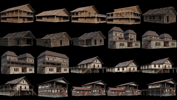 1 - 200 OLD MEDIEVAL HOUSES BUILDINGS PACK 4K GameReady