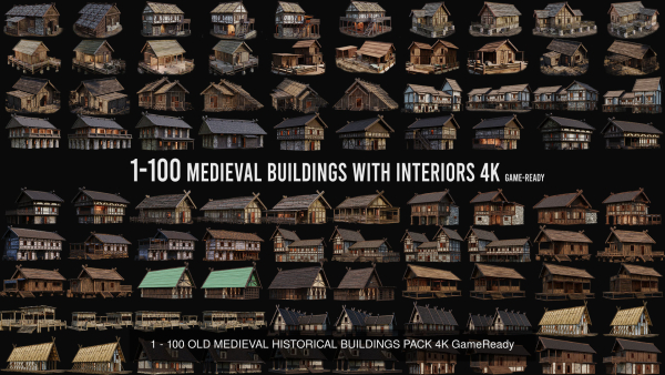 1 - 200 OLD MEDIEVAL HOUSES BUILDINGS PACK 4K GameReady