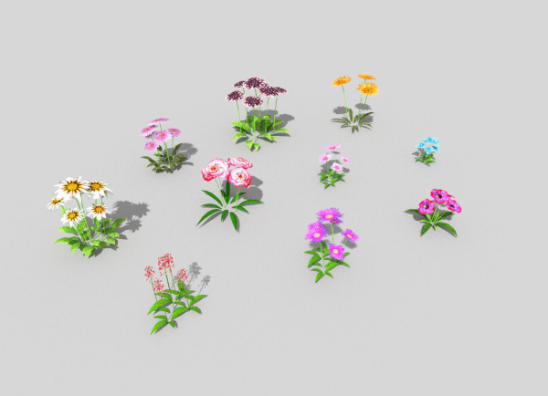 10 low poly flowers pack 2
