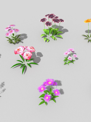 10 low poly flowers pack 2
