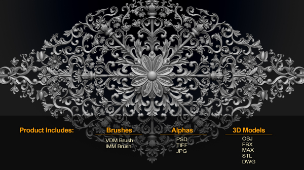 160 Ornament Brushes 4K Alphas and 3D Models- VOL 03
