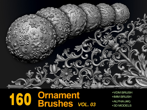 160 Ornament Brushes 4K Alphas and 3D Models- VOL 03
