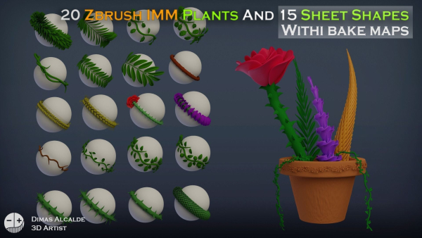 20 IMM PLANT Curve ZBrushes and 15 SHEETS geometry and Maps