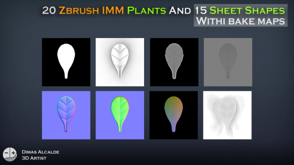 20 IMM PLANT Curve ZBrushes and 15 SHEETS geometry and Maps