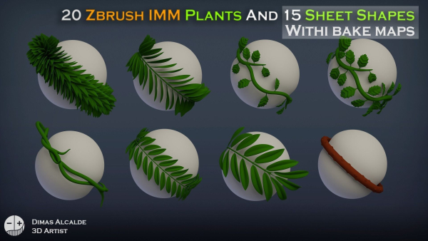 20 IMM PLANT Curve ZBrushes and 15 SHEETS geometry and Maps