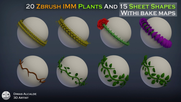 20 IMM PLANT Curve ZBrushes and 15 SHEETS geometry and Maps