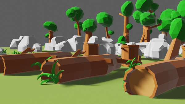 3d model low-poly trees rocks flowers mushrooms grass