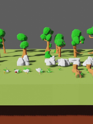 3d model low-poly trees rocks flowers mushrooms grass