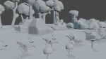 3d model low-poly trees rocks flowers mushrooms grass