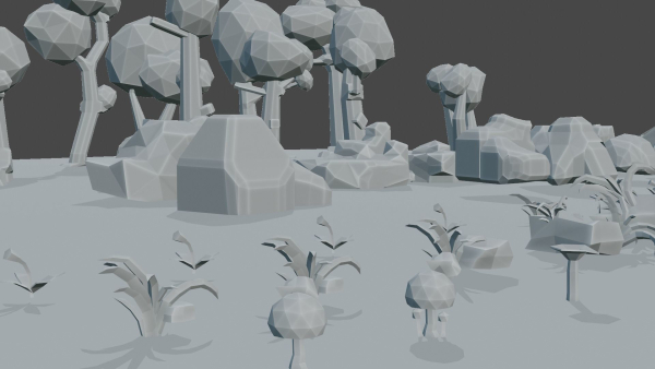 3d model low-poly trees rocks flowers mushrooms grass