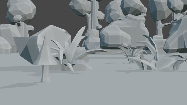 3d model low-poly trees rocks flowers mushrooms grass