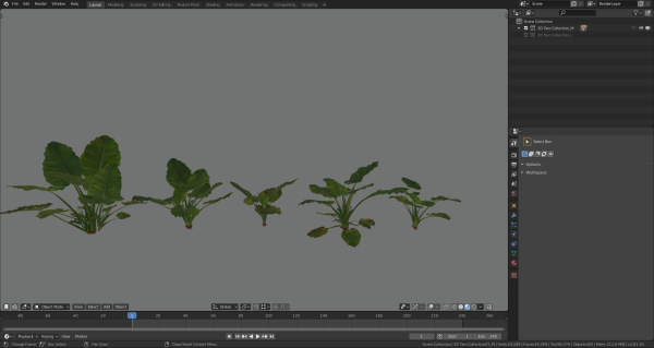 3D Taro Collection plants in garden near building