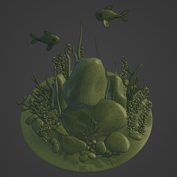 Aquarium with fish lOW POLY GAME ready