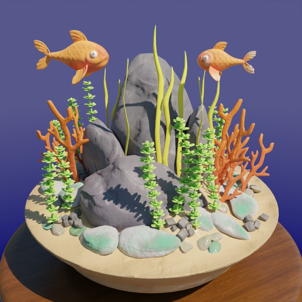 Aquarium with fish lOW POLY GAME ready