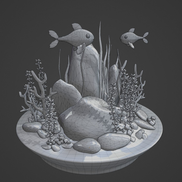 Aquarium with fish lOW POLY GAME ready