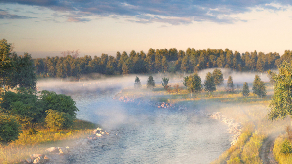 Assembled scene - Morning on the river