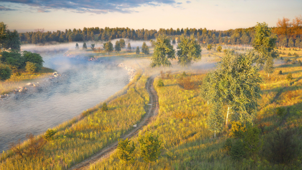 Assembled scene - Morning on the river