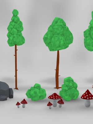 Asset Pack Trees Bush Stones Mushrooms for game