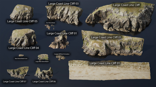 Atlantic Ocean Cliff Coast Line Scan PBR