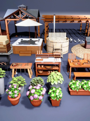 Backyard Patio furniture and props