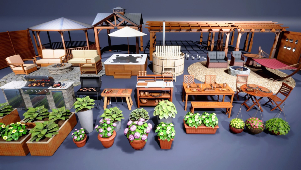 Backyard Patio furniture and props