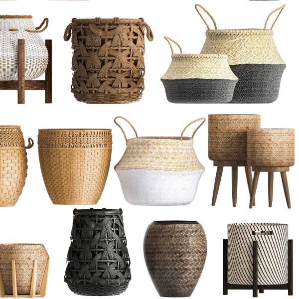 Basket Collection  Wicker  Rattan White Baskets