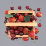 Basket with cherries and strawberries