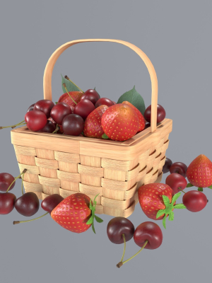 Basket with cherries and strawberries