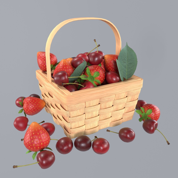 Basket with cherries and strawberries