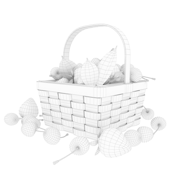Basket with cherries and strawberries