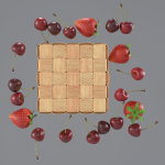 Basket with cherries and strawberries