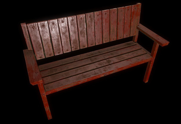 Bench trees low poly 6 texture options and high poly
