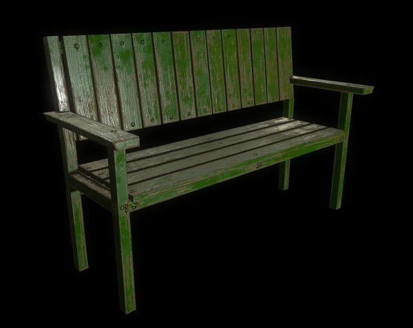 Bench trees low poly 6 texture options and high poly