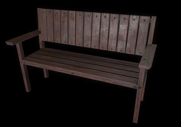 Bench trees low poly 6 texture options and high poly