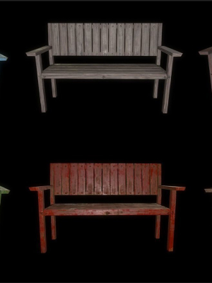 Bench trees low poly 6 texture options and high poly