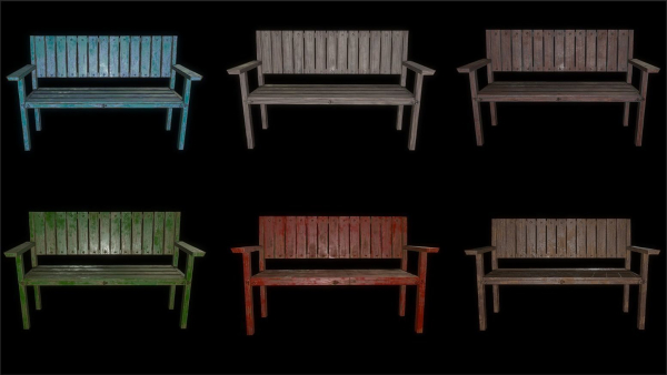 Bench trees low poly 6 texture options and high poly