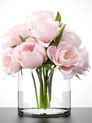 Bouquet peonies in glass vase