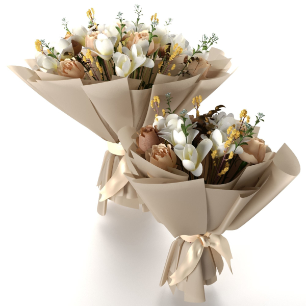 bouquet of the white brown yellow flowers