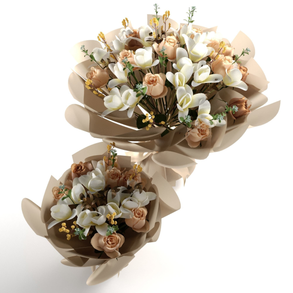 bouquet of the white brown yellow flowers