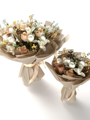 bouquet of the white brown yellow flowers