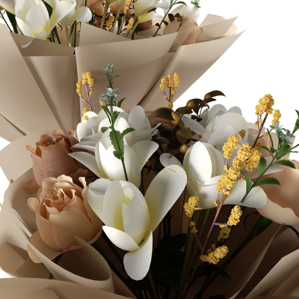 bouquet of the white brown yellow flowers