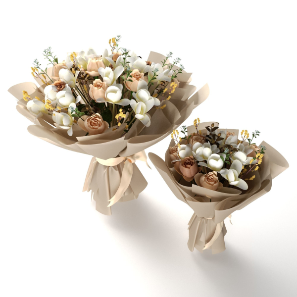 bouquet of the white brown yellow flowers