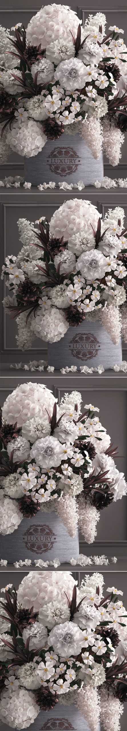 Bouquet white of flowers in a gift box