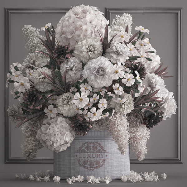 Bouquet white of flowers in a gift box