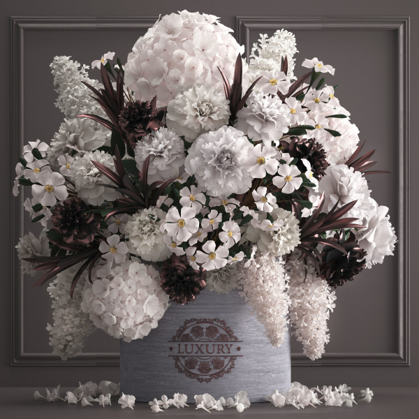 Bouquet white of flowers in a gift box