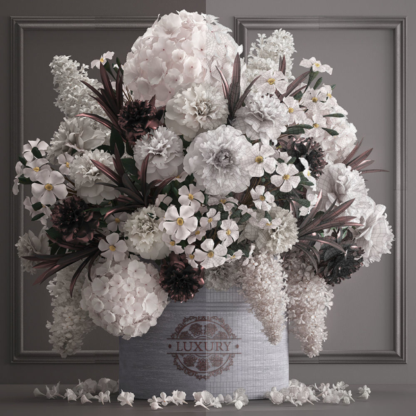 Bouquet white of flowers in a gift box