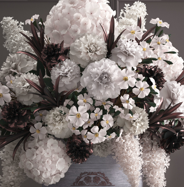 Bouquet white of flowers in a gift box