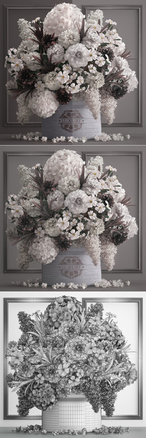 Bouquet white of flowers in a gift box
